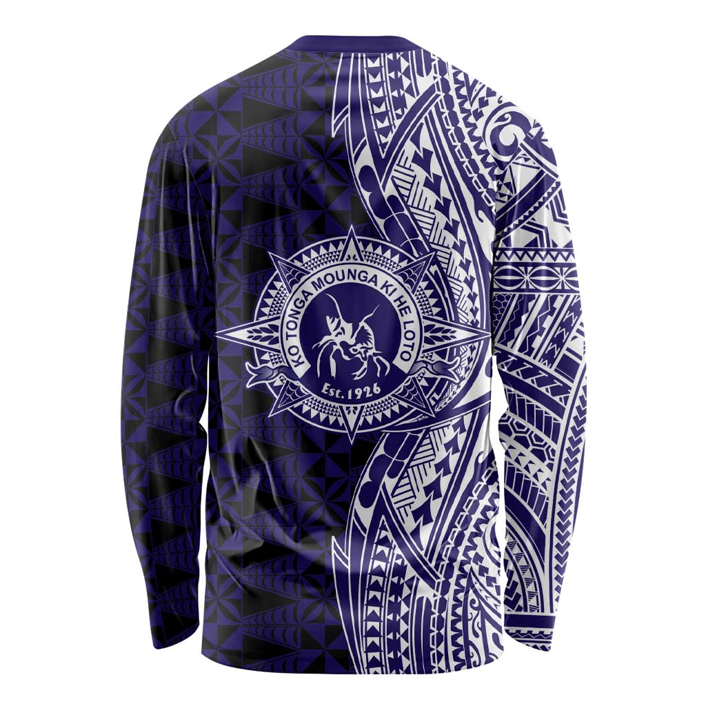 Tonga Queen Salote College 100th Years Long Sleeve Shirt Blue Tonga Kupesi Uniquely Pacific Art - Polynesian Pride