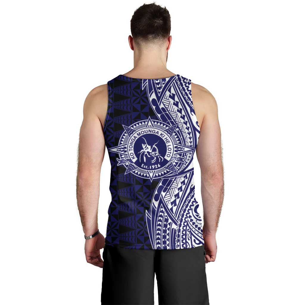 Tonga Queen Salote College 100th Years Men Tank Top Blue Tonga Kupesi Uniquely Pacific Art - Polynesian Pride