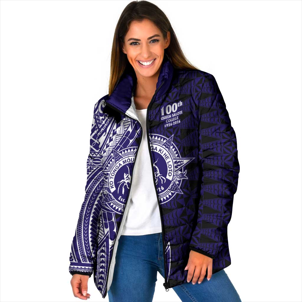 Tonga Queen Salote College 100th Years Padded Jacket Blue Tonga Kupesi Uniquely Pacific Art - Polynesian Pride