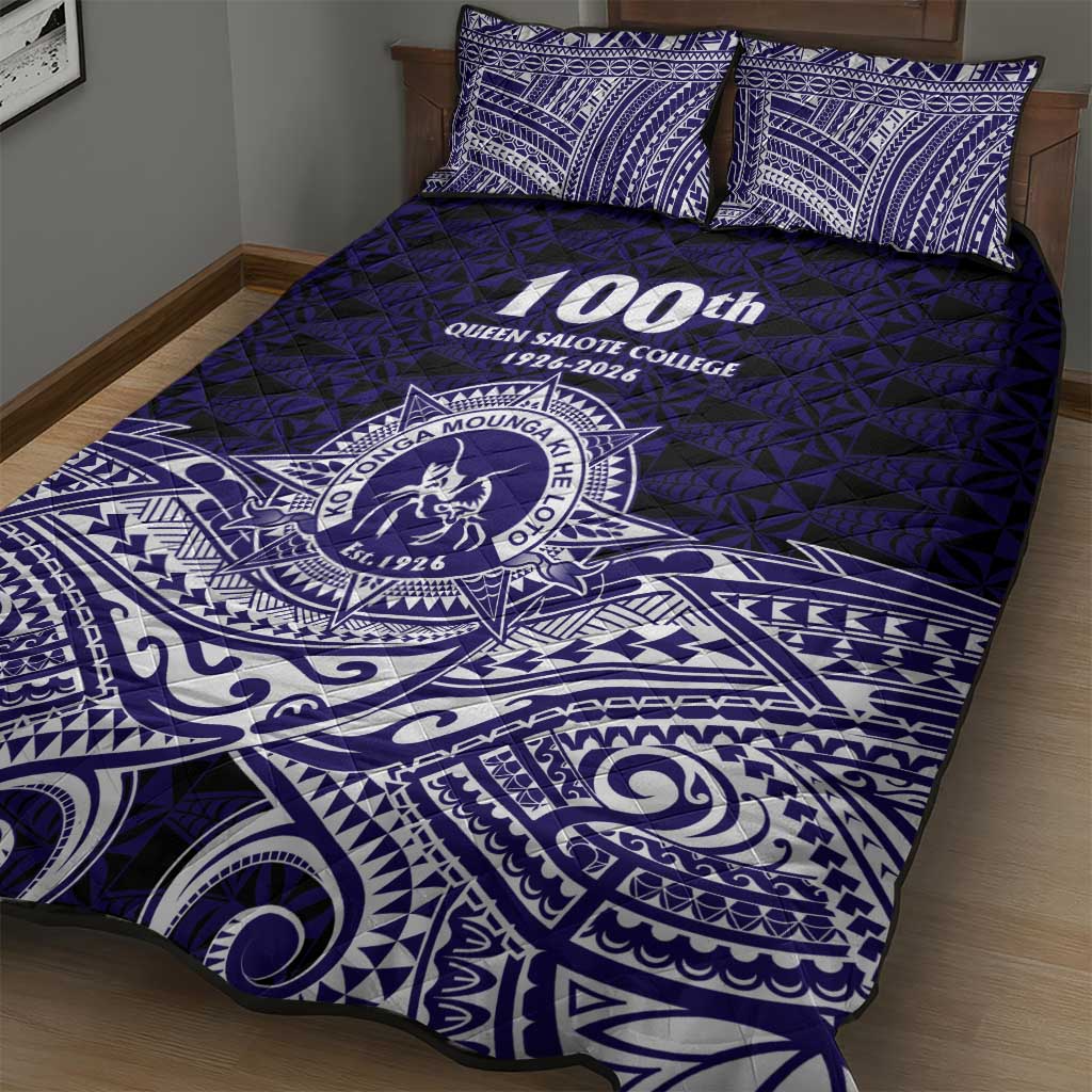 Tonga Queen Salote College 100th Years Quilt Bed Set Blue Tonga Kupesi Uniquely Pacific Art - Polynesian Pride