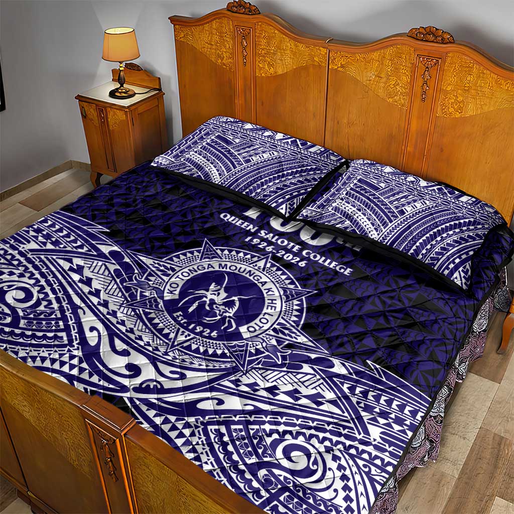 Tonga Queen Salote College 100th Years Quilt Bed Set Blue Tonga Kupesi Uniquely Pacific Art - Polynesian Pride