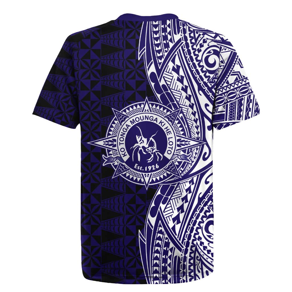 Tonga Queen Salote College 100th Years Rugby Jersey Blue Tonga Kupesi Uniquely Pacific Art - Polynesian Pride