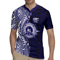 Tonga Queen Salote College 100th Years Rugby Jersey Blue Tonga Kupesi Uniquely Pacific Art - Polynesian Pride