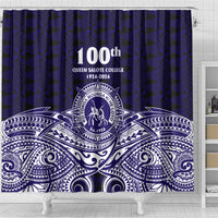 Tonga Queen Salote College 100th Years Shower Curtain Blue Tonga Kupesi Uniquely Pacific Art - Polynesian Pride