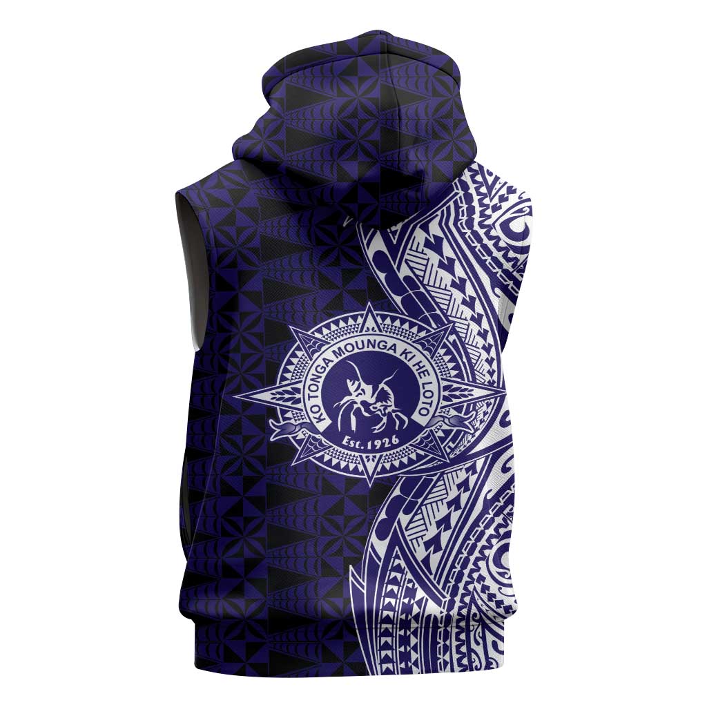 Tonga Queen Salote College 100th Years Sleeveless Hoodie Blue Tonga Kupesi Uniquely Pacific Art - Polynesian Pride