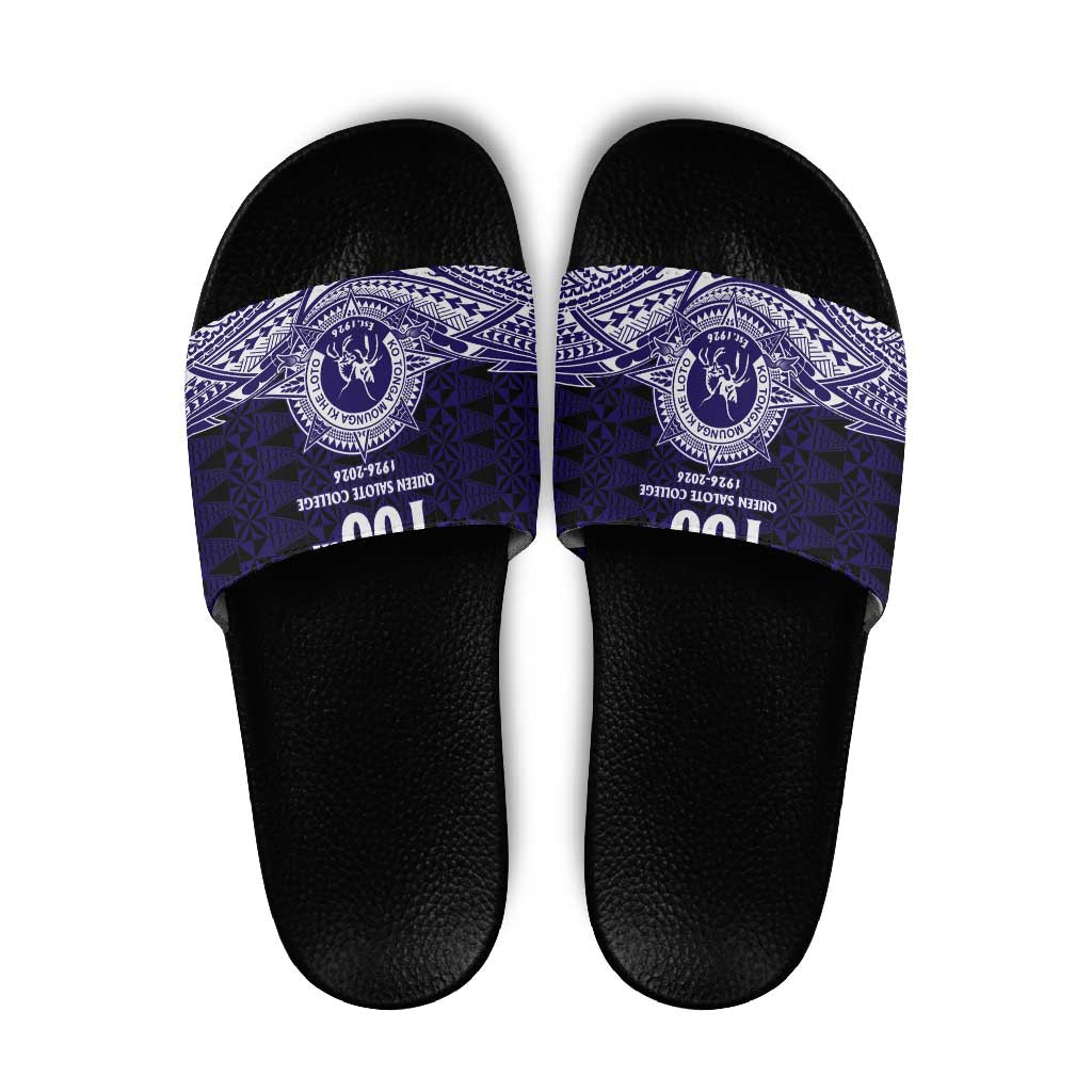 Tonga Queen Salote College 100th Years Slide Sandals Blue Tonga Kupesi Uniquely Pacific Art - Polynesian Pride