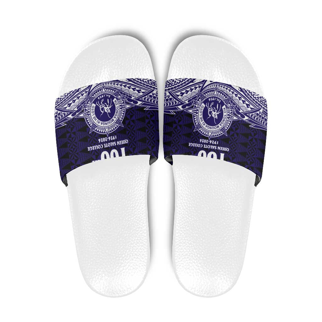 Tonga Queen Salote College 100th Years Slide Sandals Blue Tonga Kupesi Uniquely Pacific Art - Polynesian Pride