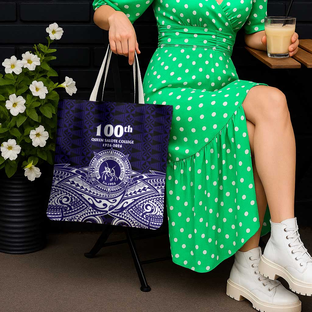 Tonga Queen Salote College 100th Years Tote Bag Blue Tonga Kupesi Uniquely Pacific Art - Polynesian Pride