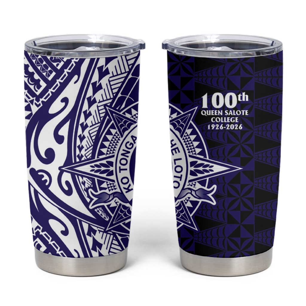 Tonga Queen Salote College 100th Years Tumbler Cup Blue Tonga Kupesi Uniquely Pacific Art - Polynesian Pride