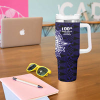 Tonga Queen Salote College 100th Years Tumbler With Handle Blue Tonga Kupesi Uniquely Pacific Art - Polynesian Pride