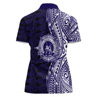 Tonga Queen Salote College 100th Years Women Polo Shirt Blue Tonga Kupesi Uniquely Pacific Art - Polynesian Pride