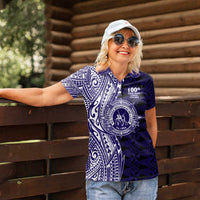Tonga Queen Salote College 100th Years Women Polo Shirt Blue Tonga Kupesi Uniquely Pacific Art - Polynesian Pride