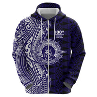 Tonga Queen Salote College 100th Years Zip Hoodie Blue Tonga Kupesi Uniquely Pacific Art - Polynesian Pride