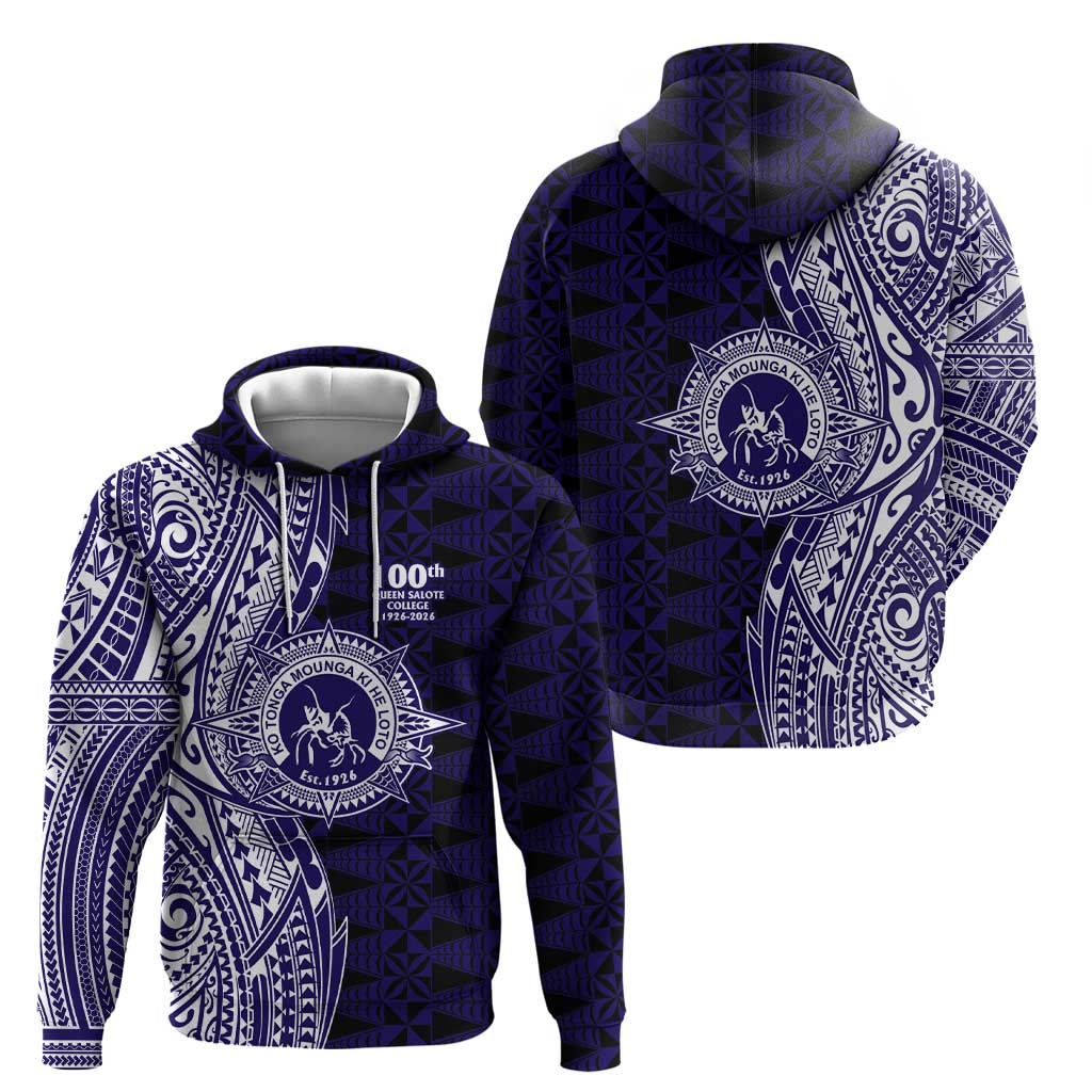 Tonga Queen Salote College 100th Years Zip Hoodie Blue Tonga Kupesi Uniquely Pacific Art - Polynesian Pride