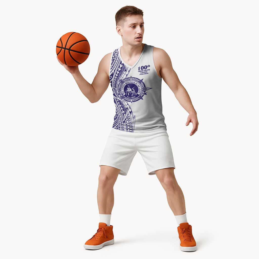 Tonga Queen Salote College 100th Years Basketball Jersey White Tonga Kupesi Uniquely Pacific Art - Polynesian Pride