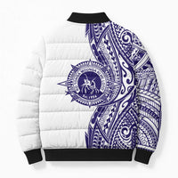 Tonga Queen Salote College 100th Years Bomber Puffer Jacket White Tonga Kupesi Uniquely Pacific Art - Polynesian Pride