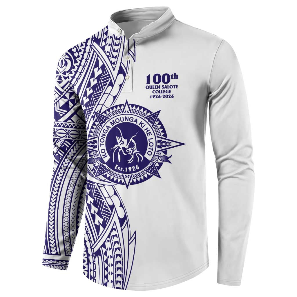 Tonga Queen Salote College 100th Years Button Sweatshirt White Tonga Kupesi Uniquely Pacific Art - Polynesian Pride
