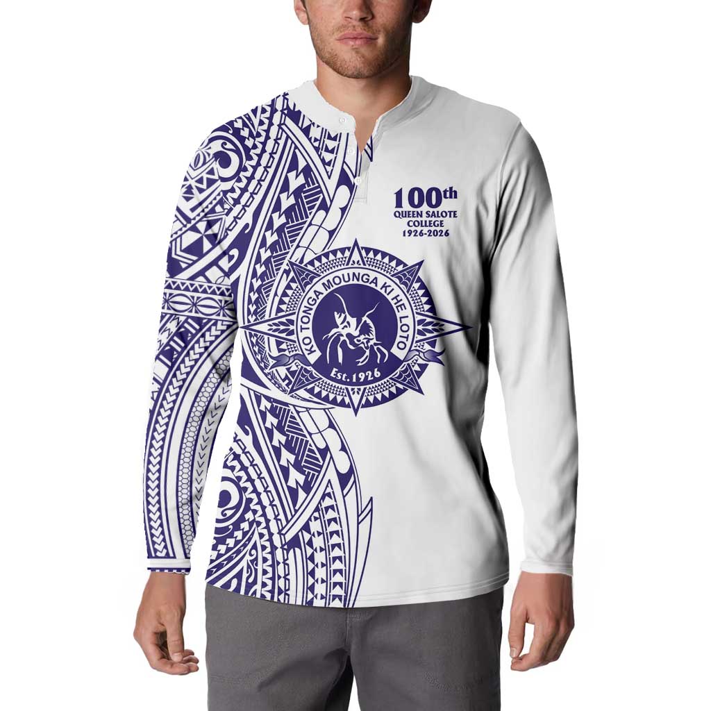Tonga Queen Salote College 100th Years Button Sweatshirt White Tonga Kupesi Uniquely Pacific Art - Polynesian Pride