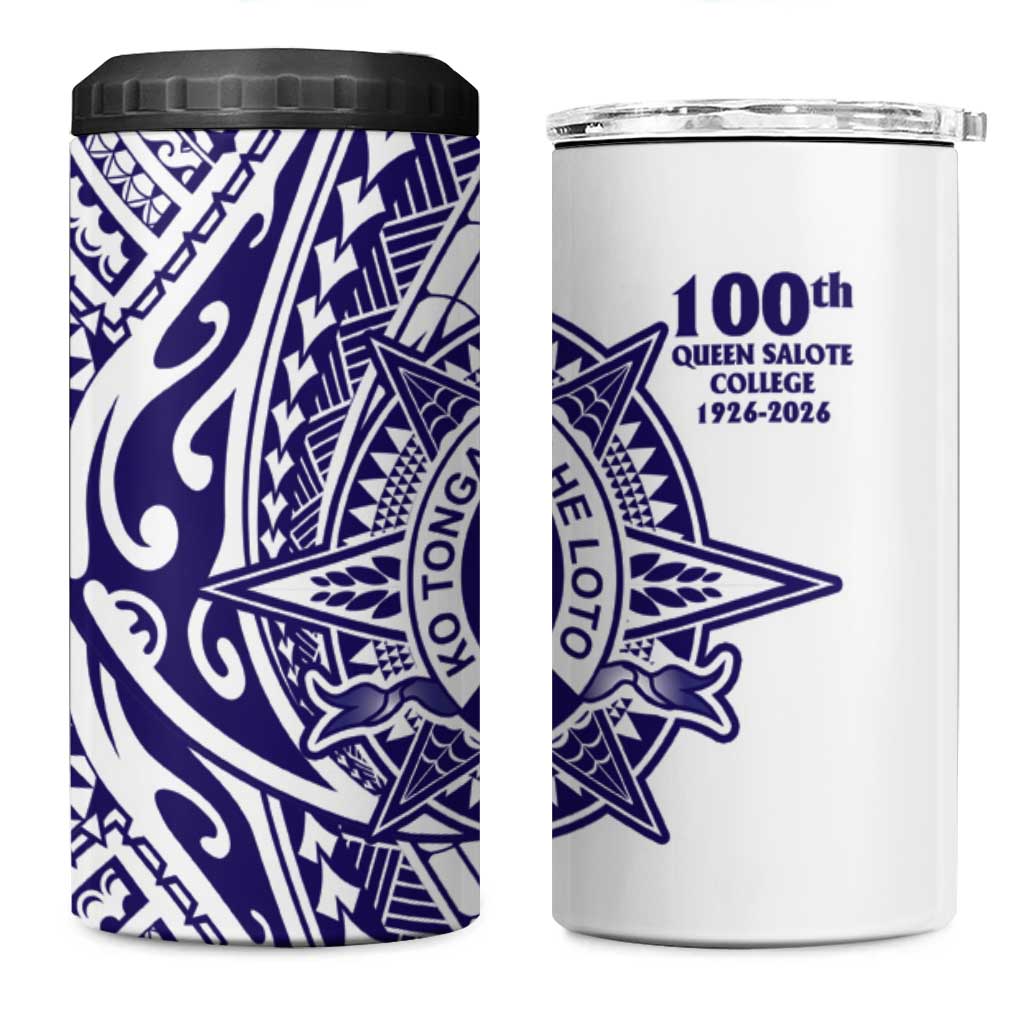 Tonga Queen Salote College 100th Years 4 in 1 Can Cooler Tumbler White Tonga Kupesi Uniquely Pacific Art - Polynesian Pride