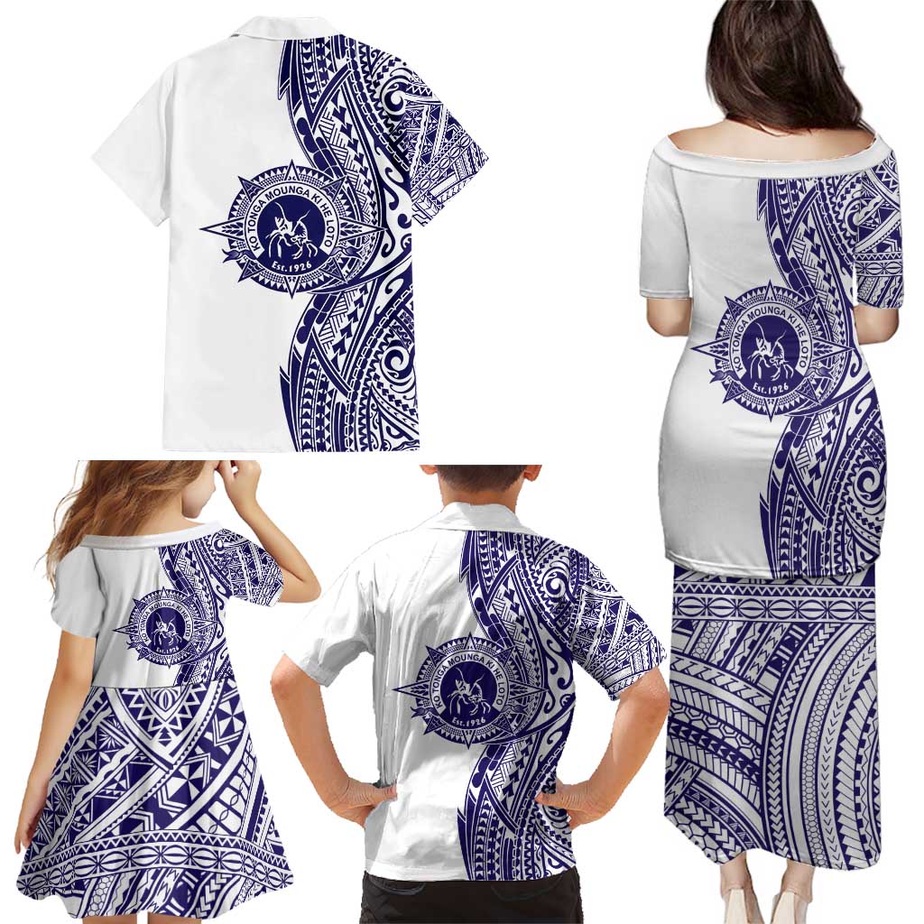 Tonga Queen Salote College 100th Years Family Matching Puletasi and Hawaiian Shirt White Tonga Kupesi Uniquely Pacific Art - Polynesian Pride