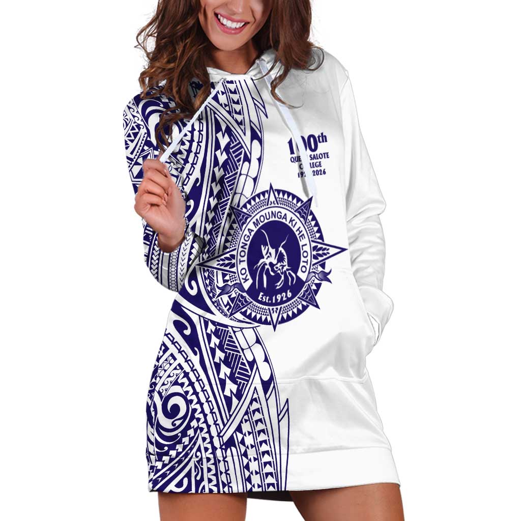 Tonga Queen Salote College 100th Years Hoodie Dress White Tonga Kupesi Uniquely Pacific Art - Polynesian Pride