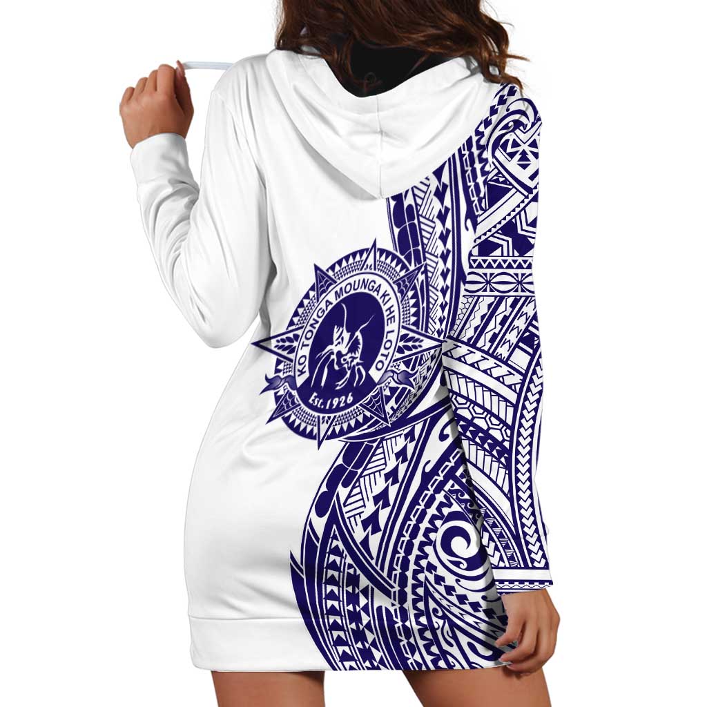 Tonga Queen Salote College 100th Years Hoodie Dress White Tonga Kupesi Uniquely Pacific Art - Polynesian Pride