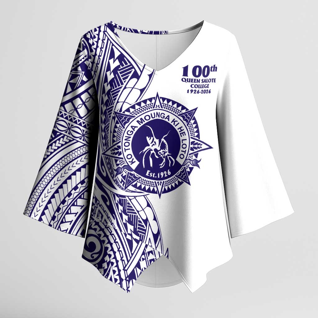 Tonga Queen Salote College 100th Years Kimono Sleeve Blouse White Tonga Kupesi Uniquely Pacific Art - Polynesian Pride