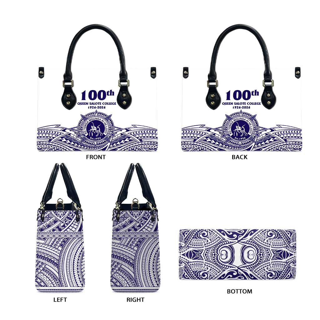 Tonga Queen Salote College 100th Years Leather Bag White Tonga Kupesi Uniquely Pacific Art - Polynesian Pride