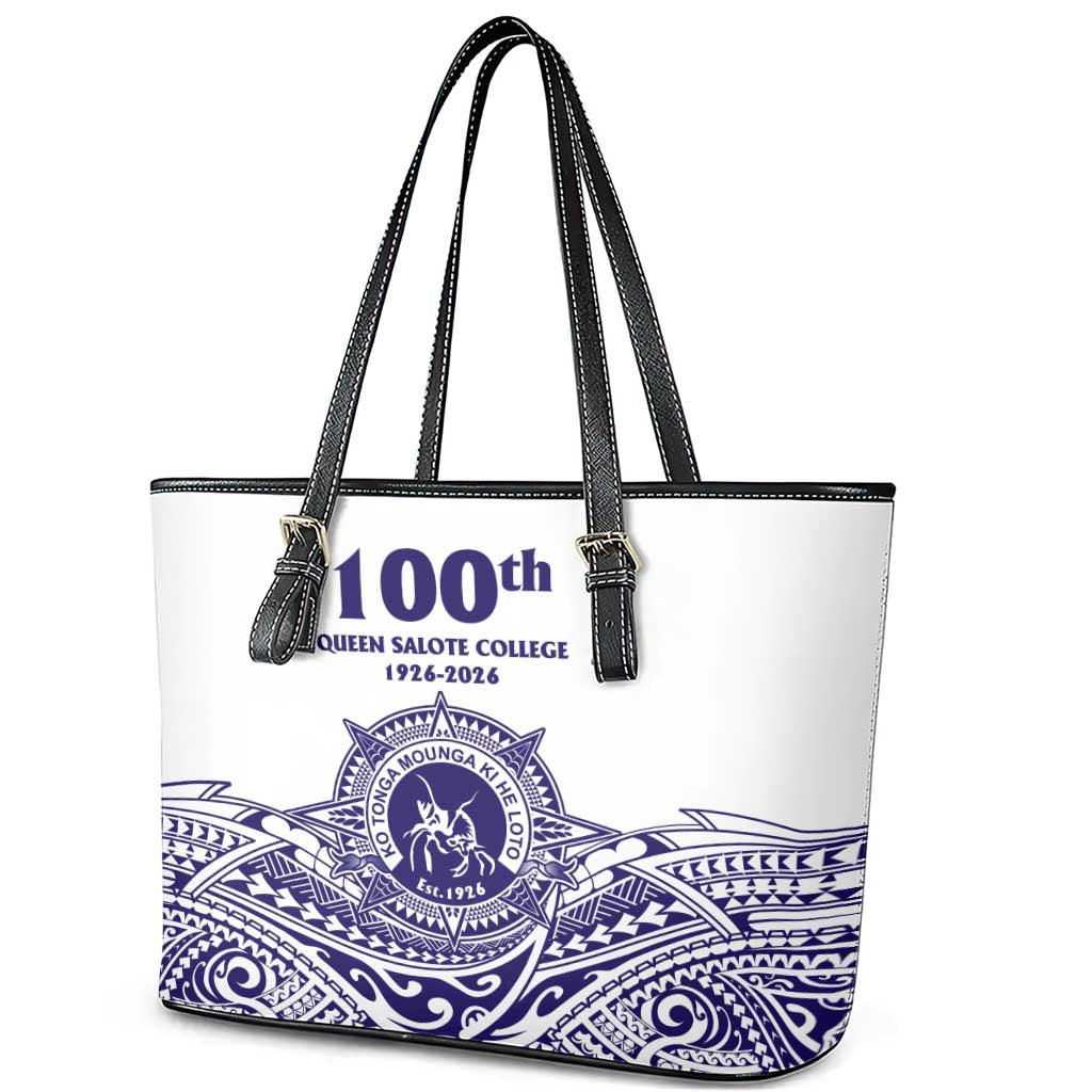 Tonga Queen Salote College 100th Years Leather Tote Bag White Tonga Kupesi Uniquely Pacific Art - Polynesian Pride