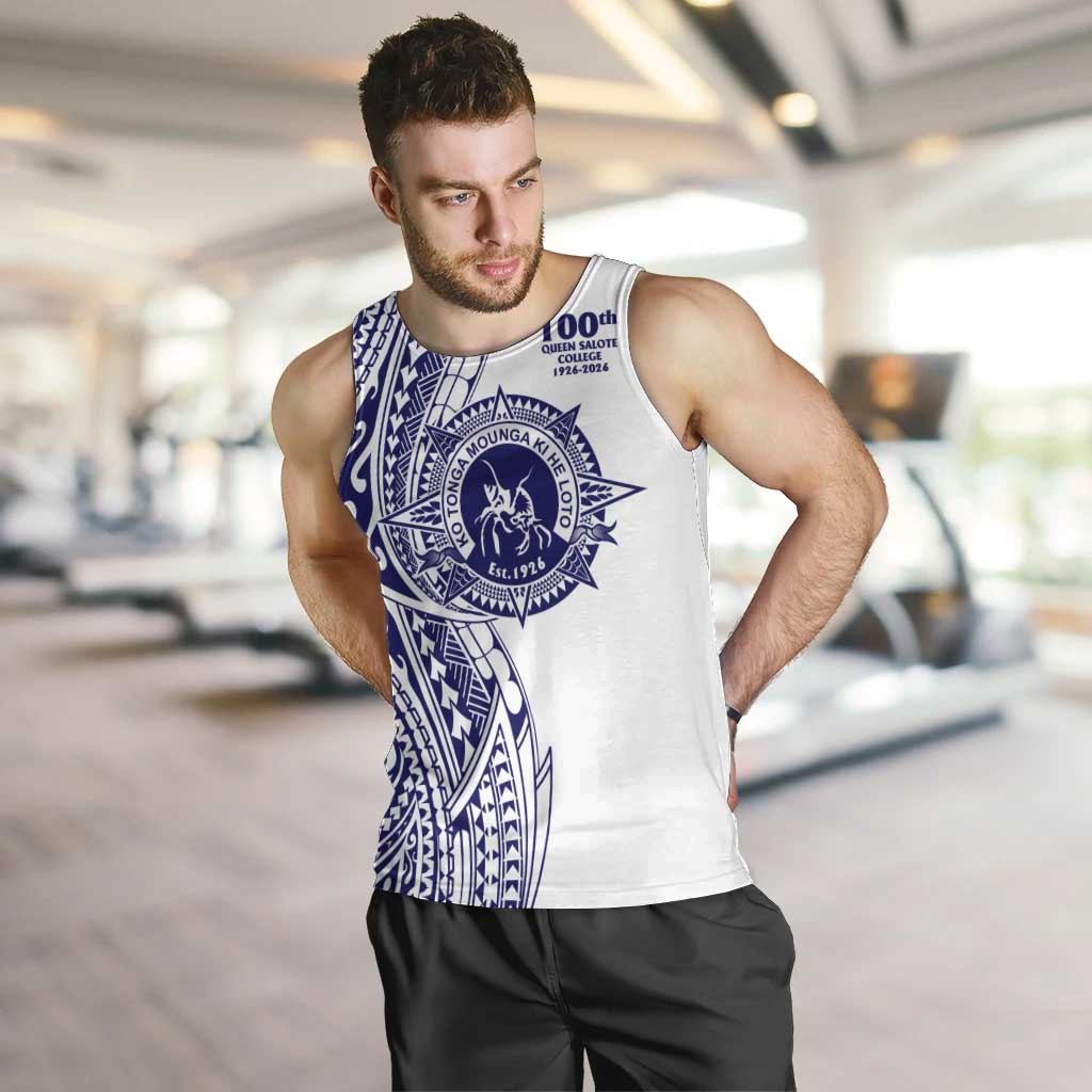 Tonga Queen Salote College 100th Years Men Tank Top White Tonga Kupesi Uniquely Pacific Art - Polynesian Pride
