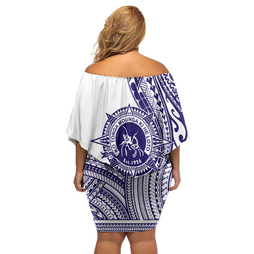 Tonga Queen Salote College 100th Years Off Shoulder Short Dress White Tonga Kupesi Uniquely Pacific Art - Polynesian Pride