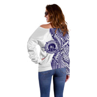 Tonga Queen Salote College 100th Years Off Shoulder Sweater White Tonga Kupesi Uniquely Pacific Art - Polynesian Pride