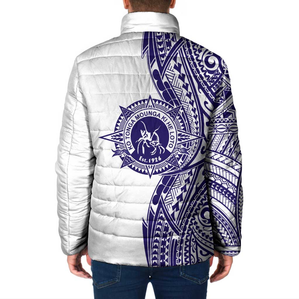 Tonga Queen Salote College 100th Years Padded Jacket White Tonga Kupesi Uniquely Pacific Art - Polynesian Pride
