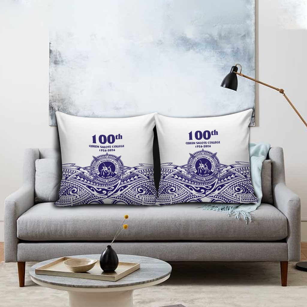 Tonga Queen Salote College 100th Years Pillow Cover White Tonga Kupesi Uniquely Pacific Art - Polynesian Pride