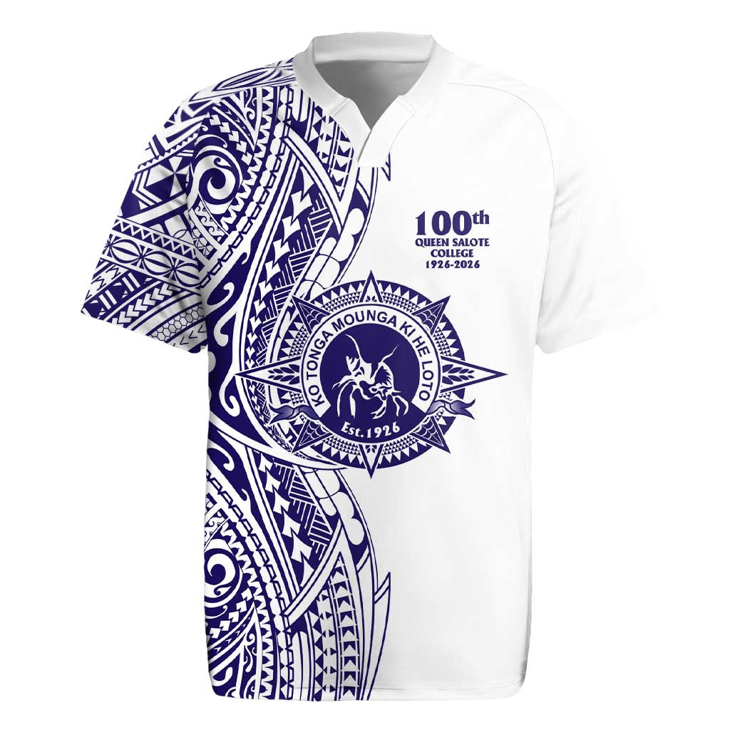 Tonga Queen Salote College 100th Years Rugby Jersey White Tonga Kupesi Uniquely Pacific Art - Polynesian Pride