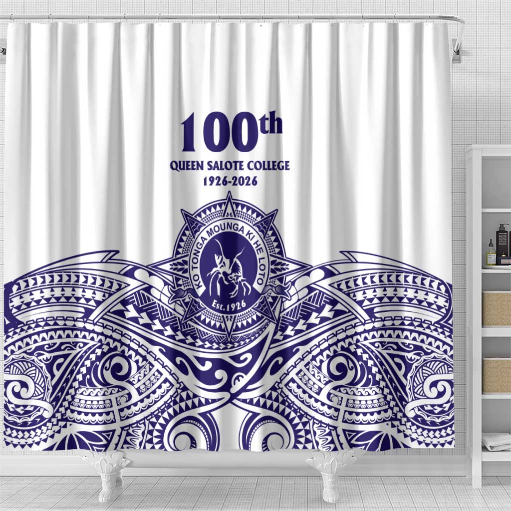Tonga Queen Salote College 100th Years Shower Curtain White Tonga Kupesi Uniquely Pacific Art - Polynesian Pride
