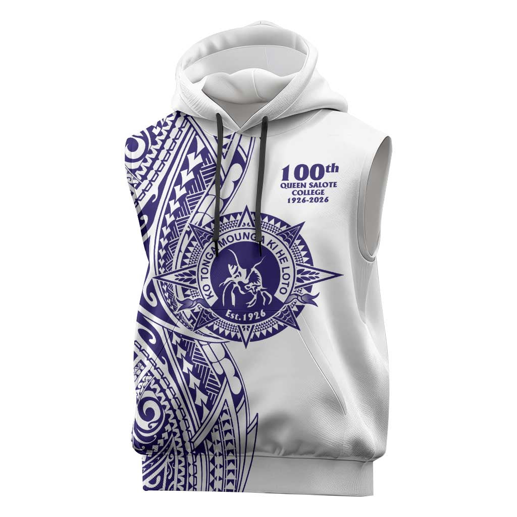 Tonga Queen Salote College 100th Years Sleeveless Hoodie White Tonga Kupesi Uniquely Pacific Art - Polynesian Pride