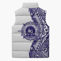 Tonga Queen Salote College 100th Years Sleeveless Puffer Jacket White Tonga Kupesi Uniquely Pacific Art - Polynesian Pride