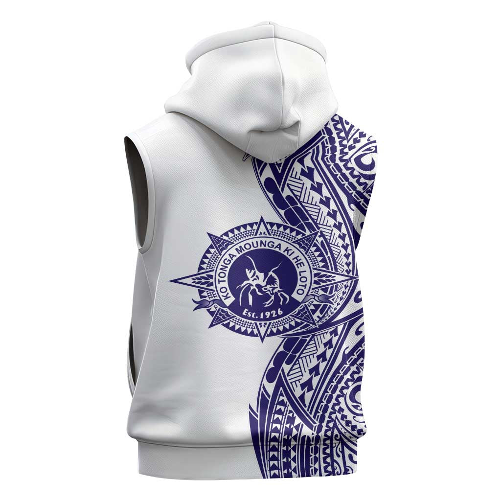 Tonga Queen Salote College 100th Years Sleeveless Zip Hoodie White Tonga Kupesi Uniquely Pacific Art - Polynesian Pride