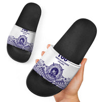 Tonga Queen Salote College 100th Years Slide Sandals White Tonga Kupesi Uniquely Pacific Art - Polynesian Pride