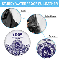 Tonga Queen Salote College 100th Years Spare Tire Cover White Tonga Kupesi Uniquely Pacific Art - Polynesian Pride