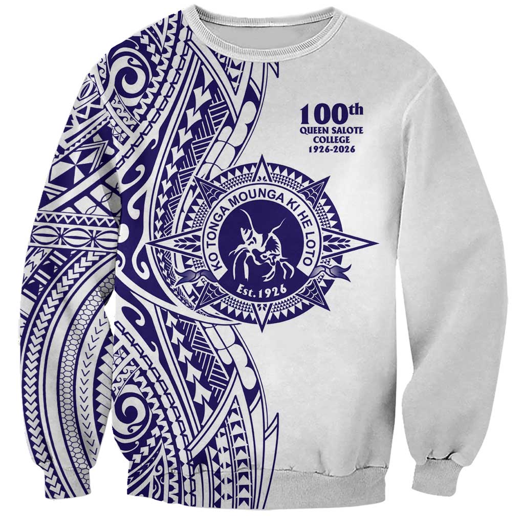 Tonga Queen Salote College 100th Years Sweatshirt White Tonga Kupesi Uniquely Pacific Art - Polynesian Pride