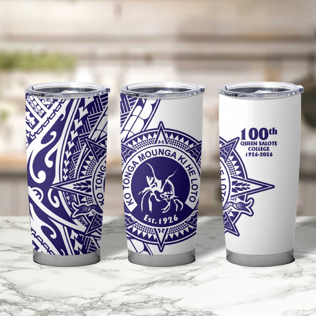 Tonga Queen Salote College 100th Years Tumbler Cup White Tonga Kupesi Uniquely Pacific Art - Polynesian Pride