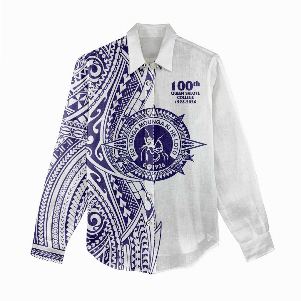 Tonga Queen Salote College 100th Years Women Casual Shirt White Tonga Kupesi Uniquely Pacific Art - Polynesian Pride