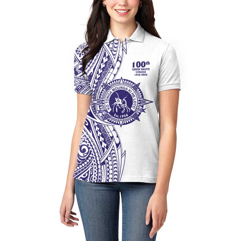 Tonga Queen Salote College 100th Years Women Polo Shirt White Tonga Kupesi Uniquely Pacific Art - Polynesian Pride