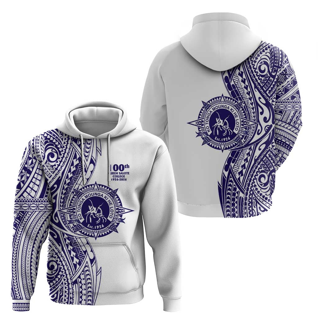 Tonga Queen Salote College 100th Years Zip Hoodie White Tonga Kupesi Uniquely Pacific Art - Polynesian Pride