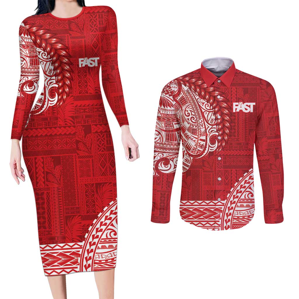 Samoa FAST Couples Matching Long Sleeve Bodycon Dress and Long Sleeve Button Shirt Samoan Motif Patterns - Polynesian Pride