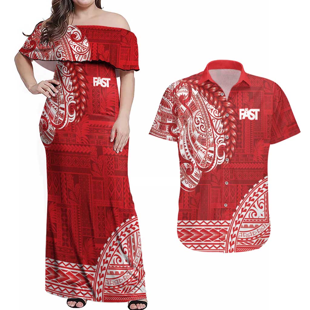 Samoa FAST Couples Matching Off Shoulder Maxi Dress and Hawaiian Shirt Samoan Motif Patterns - Polynesian Pride