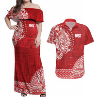 Samoa FAST Couples Matching Off Shoulder Maxi Dress and Hawaiian Shirt Samoan Motif Patterns - Polynesian Pride