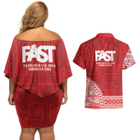 Samoa FAST Couples Matching Off Shoulder Short Dress and Hawaiian Shirt Samoan Motif Patterns - Polynesian Pride